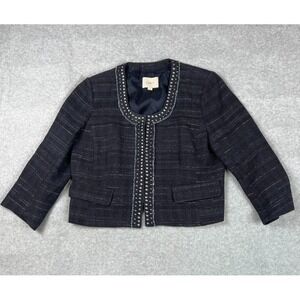 Ann Taylor LOFT Womens 12 Studded Tweed Blazer Jacket Career Office Preppy Navy